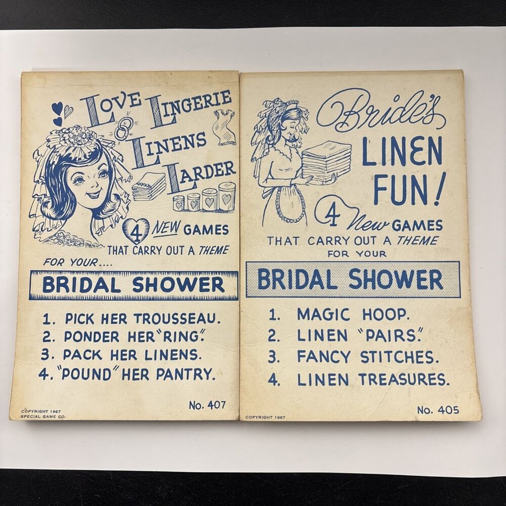 Vintage 1967 Special Game Co Bridal Shower Games No 405 & 407